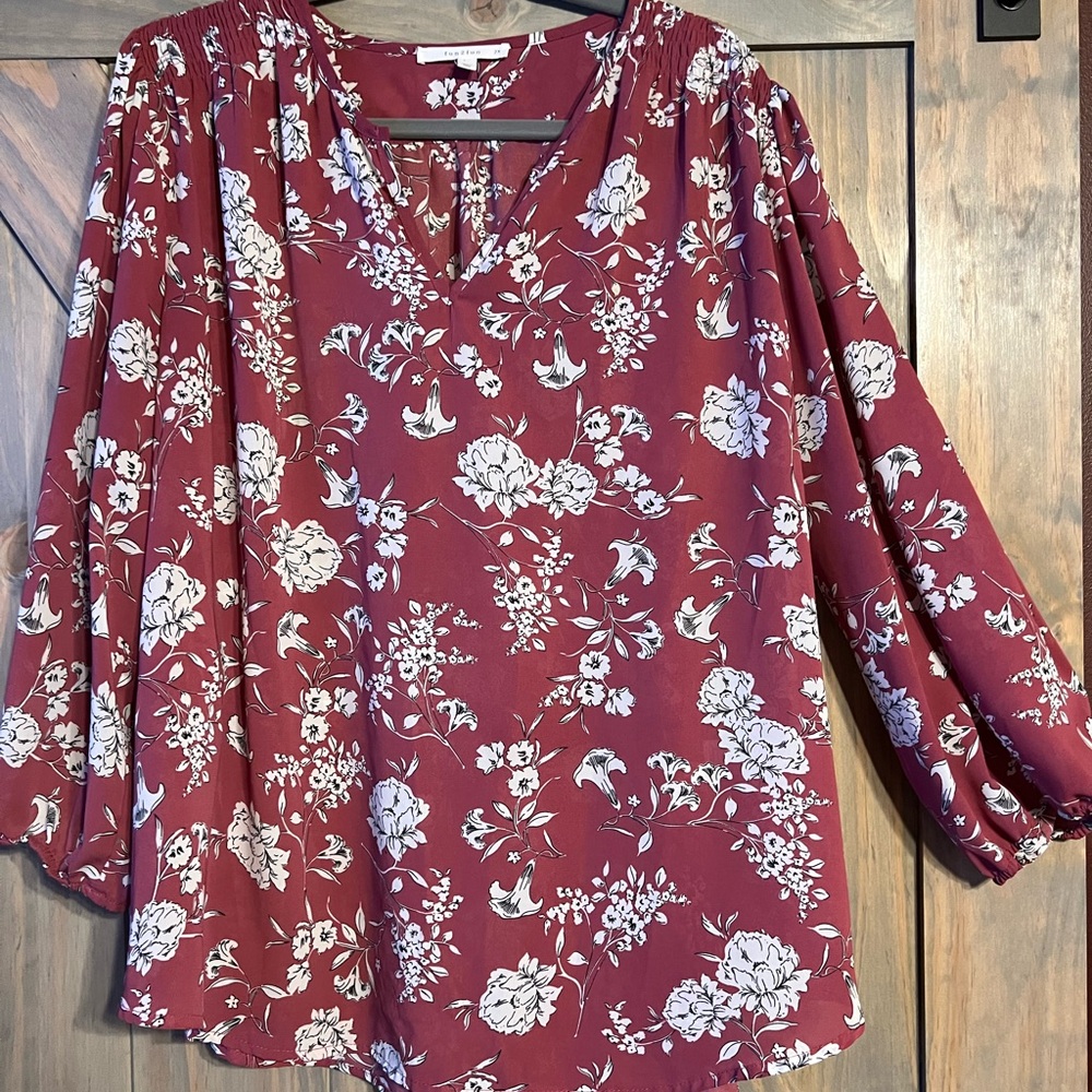 Fun 2 Fun Burgundy Floral Blouse